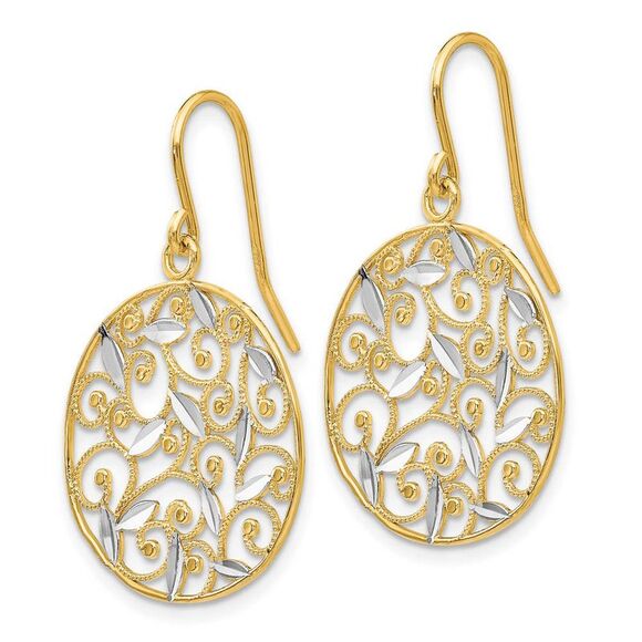 19mm Two Tone Filigree Circle Dangle Earrings in 14k Gold - Picture 2 of 5